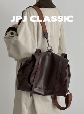 jpjclassic头层植鞣牛皮双肩背包女单肩斜挎通勤包软包旅游邮差包