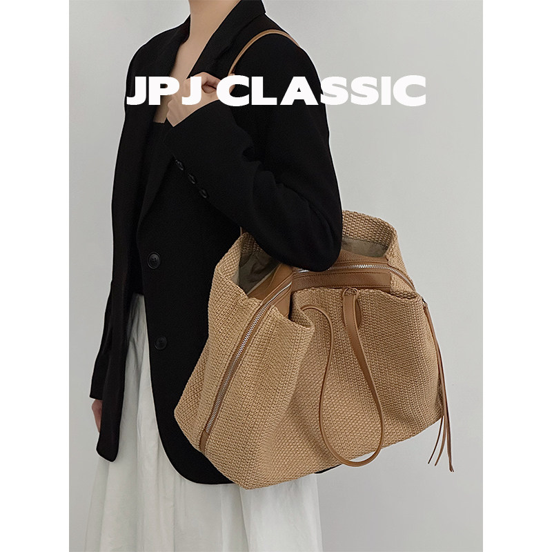 jpjclassic夏季手工编织包大容量托特邮差包单肩腋下包度假慵懒风