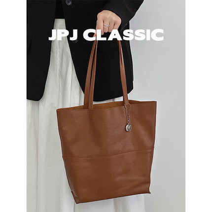 jpjclassic新款头层牛皮托特包女慵懒风单肩腋下包通勤大包包
