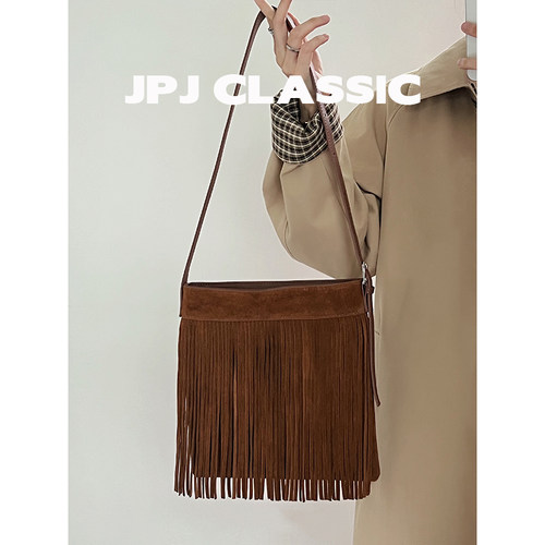 jpj流苏包磨砂牛皮慵懒风托特包