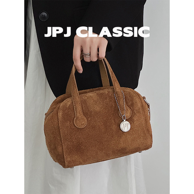 jpjclassic早秋新品磨砂牛皮波士顿包枕头包女单肩斜挎手提包通勤
