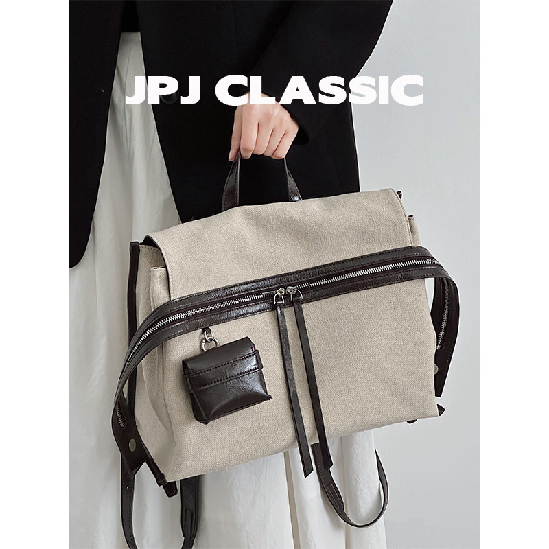 jpjclassic棉麻挂耳通勤双肩包图片
