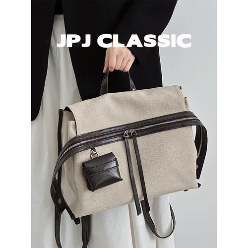 jpjclassic棉麻挂耳通勤双肩包