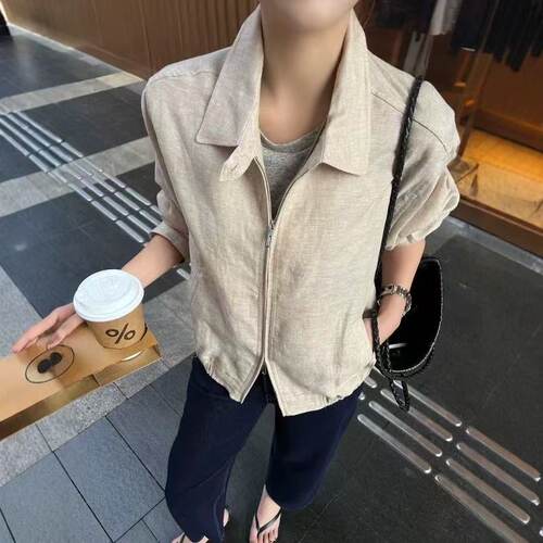 老钱风100%亚麻女士外套夹克