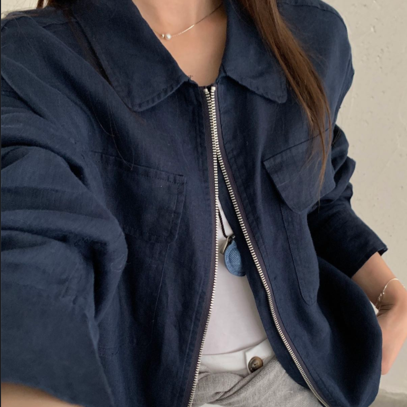 100%亚麻外套女2026春季新款韩版简约百搭韩系抽绳收腰显瘦外套