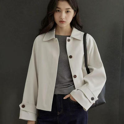 2025秋季新款短款风衣外套女早秋宽松韩系小个子工装简约休闲上衣