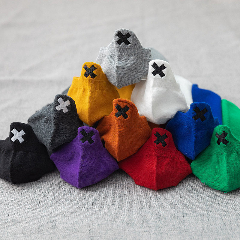 搭配帆布鞋袜子情侣款纯棉短袜夏季薄款日韩风刺绣×潮流男女船袜