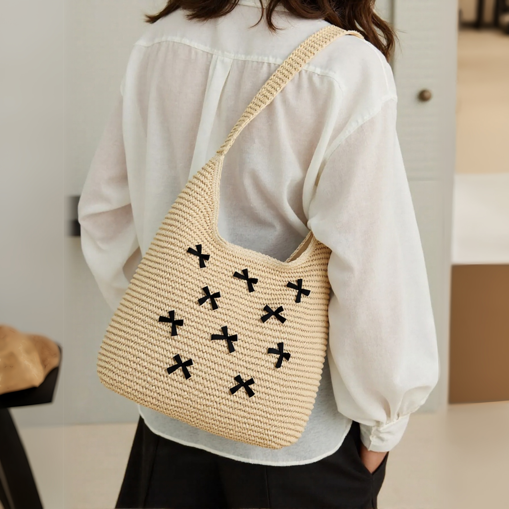 新款蝴蝶结大容量水桶包单肩手提