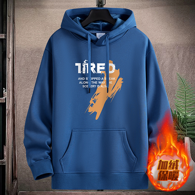 男士加绒卫衣青少年学生套头帽衫