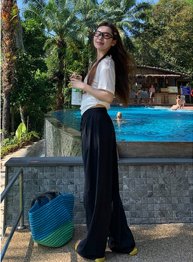 DS薄款冰丝防晒裤女夏宽松垂感显瘦阔腿裤防紫外线凉感透气休闲裤