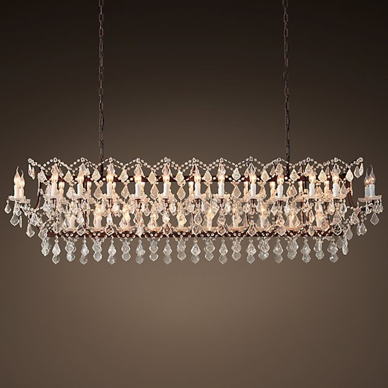 美式乡村复古创意个性水晶长方形吊灯酒店会所别墅餐厅工程吊灯
