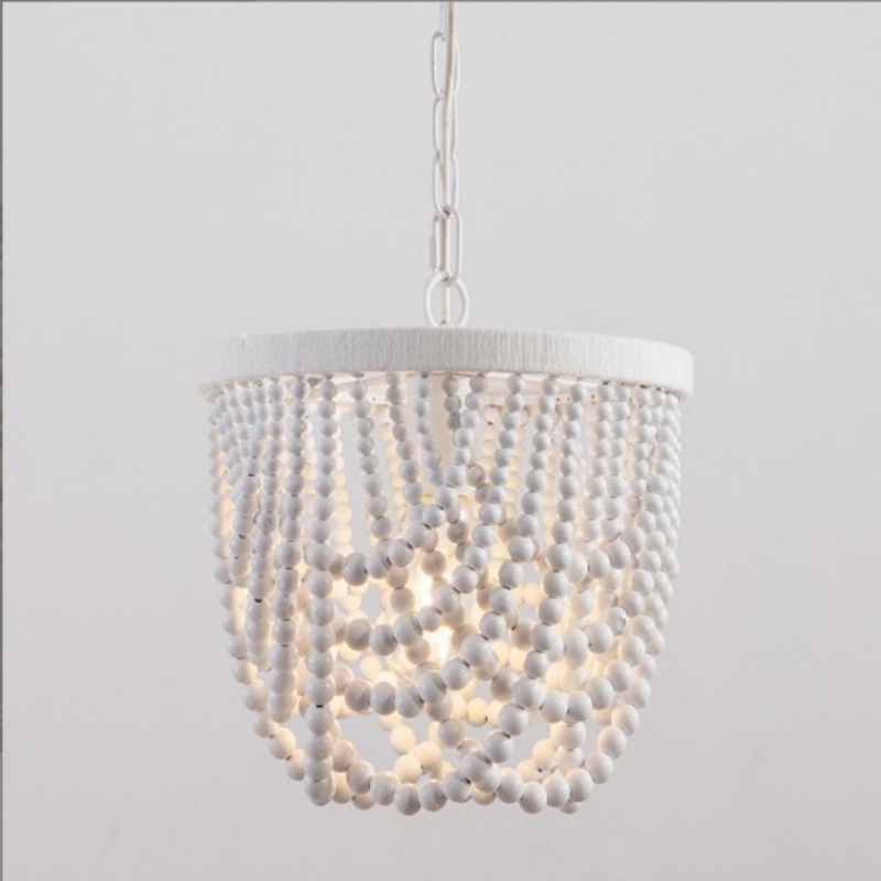 法式田园床头小吊灯女孩公主卧室儿童房衣帽间美式乡村木珠灯具