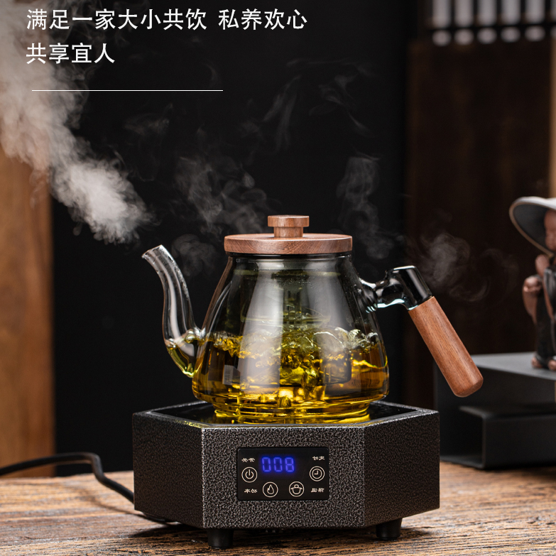 电陶炉茶炉喯淋式煮茶器家用茶具快速煮茶壶大容量玻璃蒸茶烧水壶-封面