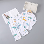 卡通冰丝男女孩绵绸空调家居服休闲套装 长袖 夏季 儿童棉绸睡衣薄款