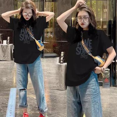 专柜商场撤回高端爆款韩国夏季女装黑色下衣失踪短袖T恤纯棉上衣
