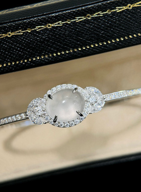 925银围镶蛋水沫玉手镯新中式国风伴生矿玻璃种精工高级感手镯