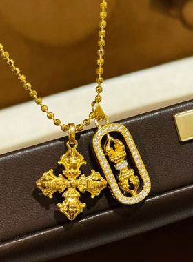 S925纯银精工高级感古法工艺十字金刚杵项链女轻奢小众国风锁骨链