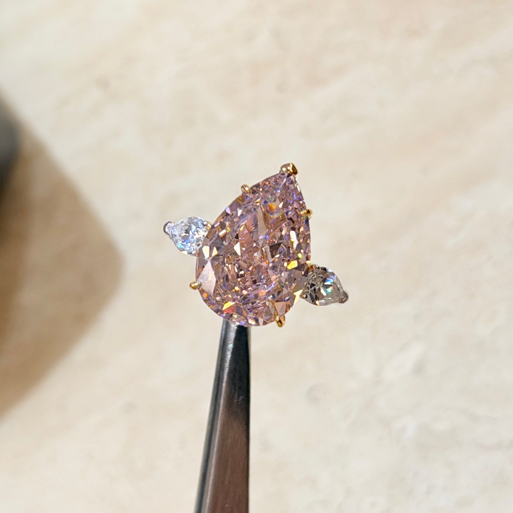 S925通体纯银精工粉钻水滴大戒指/指环