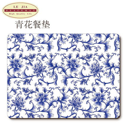 外贸出口西餐垫典雅青花木质软木隔热垫装饰画