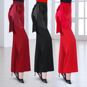 拉丁舞吉特巴广场舞直筒跳舞长裤 交谊舞裤 子女高腰飘带阔腿舞蹈裤