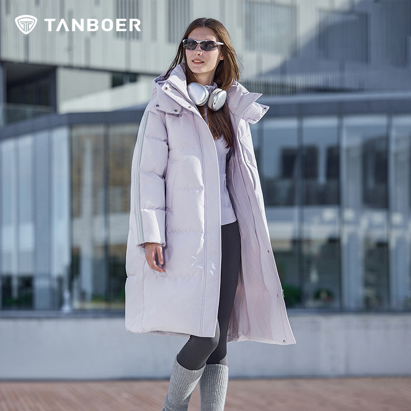 坦博尔运动长款脱卸帽羽绒服