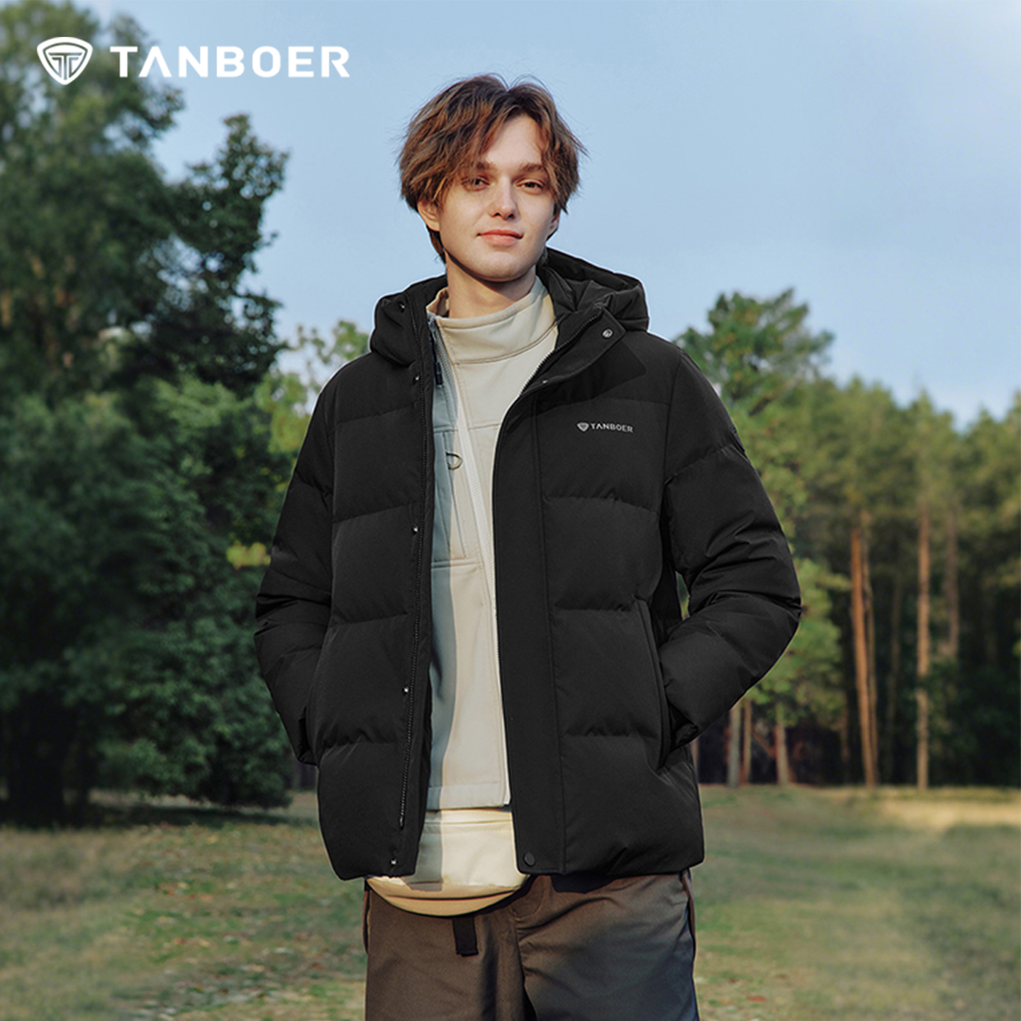 坦博尔男士休闲连帽羽绒服