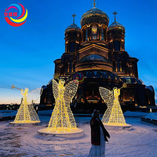 圣诞美陈钢结构LED吹号天使造型广场街道节庆灯光亮化灯光节布置