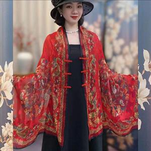 中国风盘扣剪花防晒披肩国风丝巾