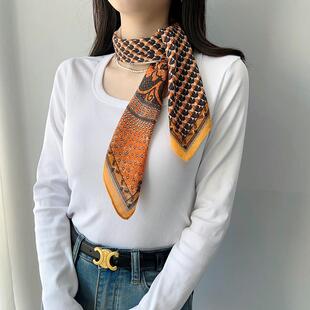 新款高级感人字纹方巾韩系职业装复古小众领巾时尚百搭护颈围巾女