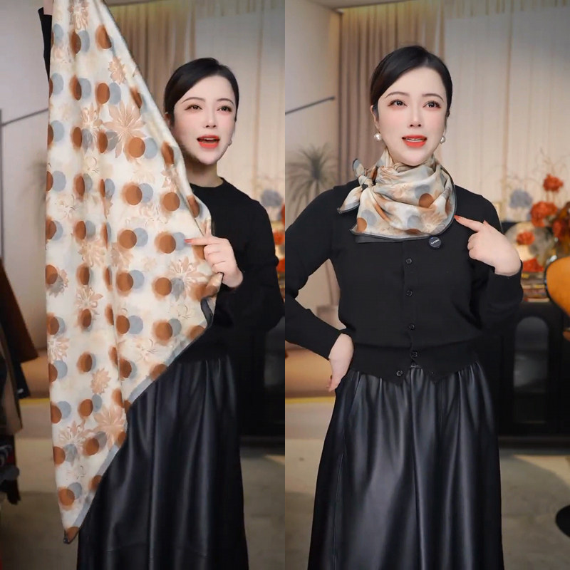 秋冬丝毛大方巾女高端时尚双面丝巾百搭洋气披肩加厚保暖围巾领巾