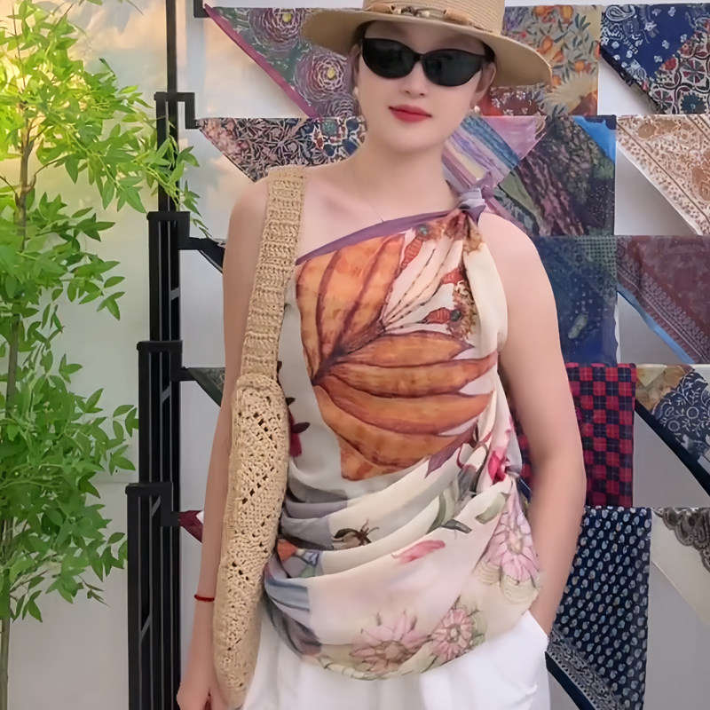大西北旅游拍照丝巾女复古气质方巾裹胸系腰围巾时尚百搭防晒披肩
