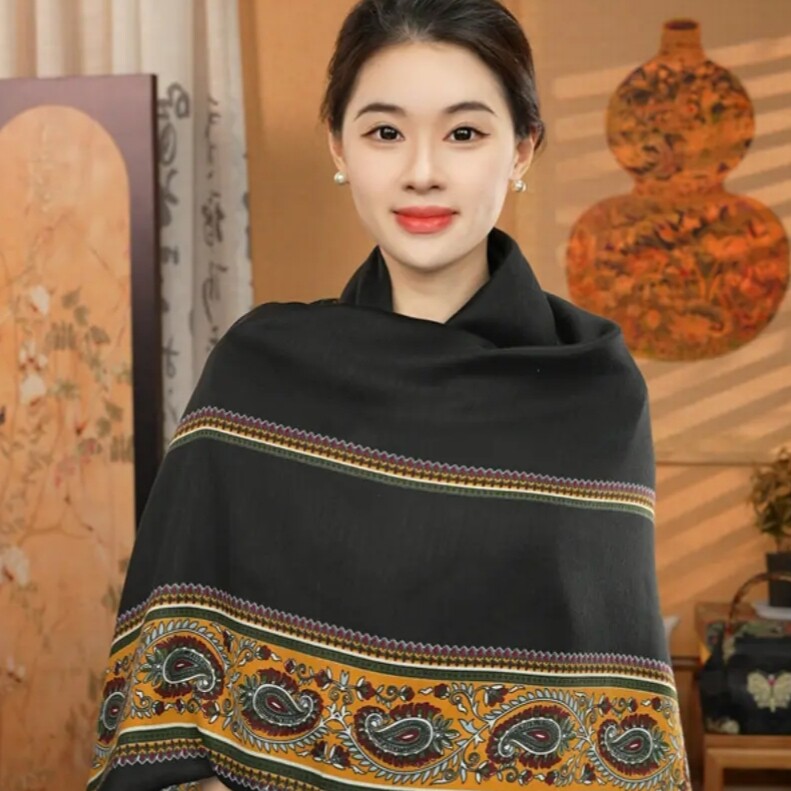 黑金腰果大方巾秋冬复古时尚披肩女轻奢高级感围巾气质百搭围脖