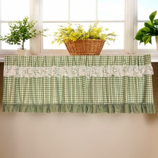 免打孔卧室厨房门红绿格短帘头定做魔术贴半窗帘遮挡柜布帘半截帘