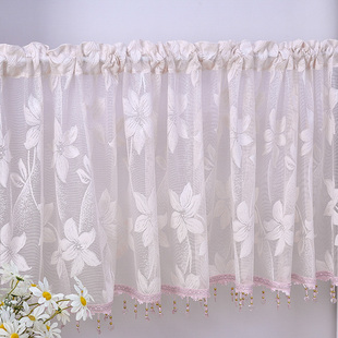 小窗帘定做粘贴飘窗纱帘短款蕾丝阳台半帘短帘厨房窗户遮挡帘自粘