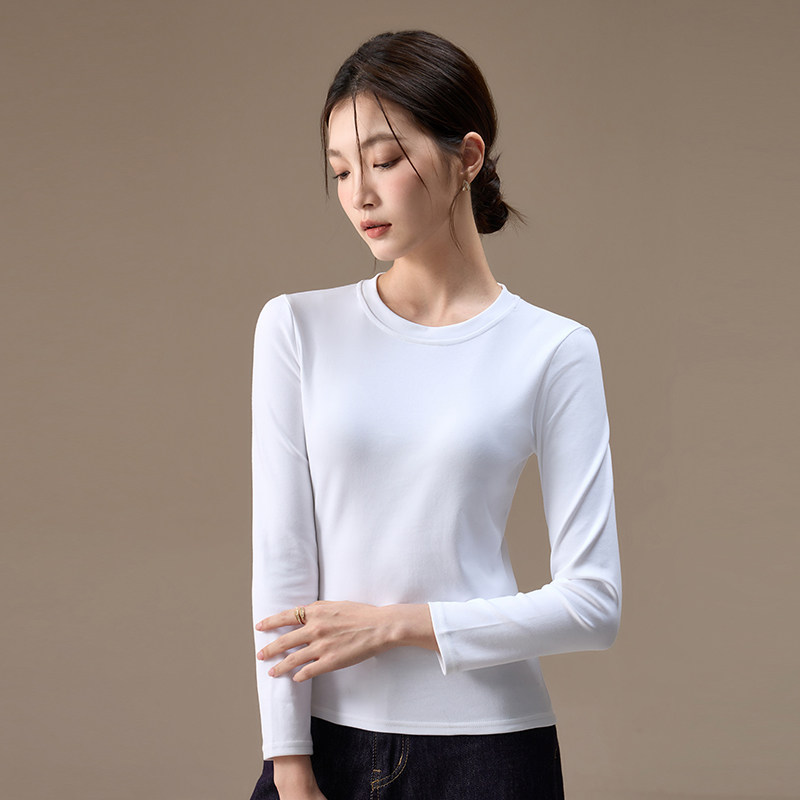 秋冬打底衫女2025新款白色长袖t恤女装纯色显瘦韩系修身圆领上衣