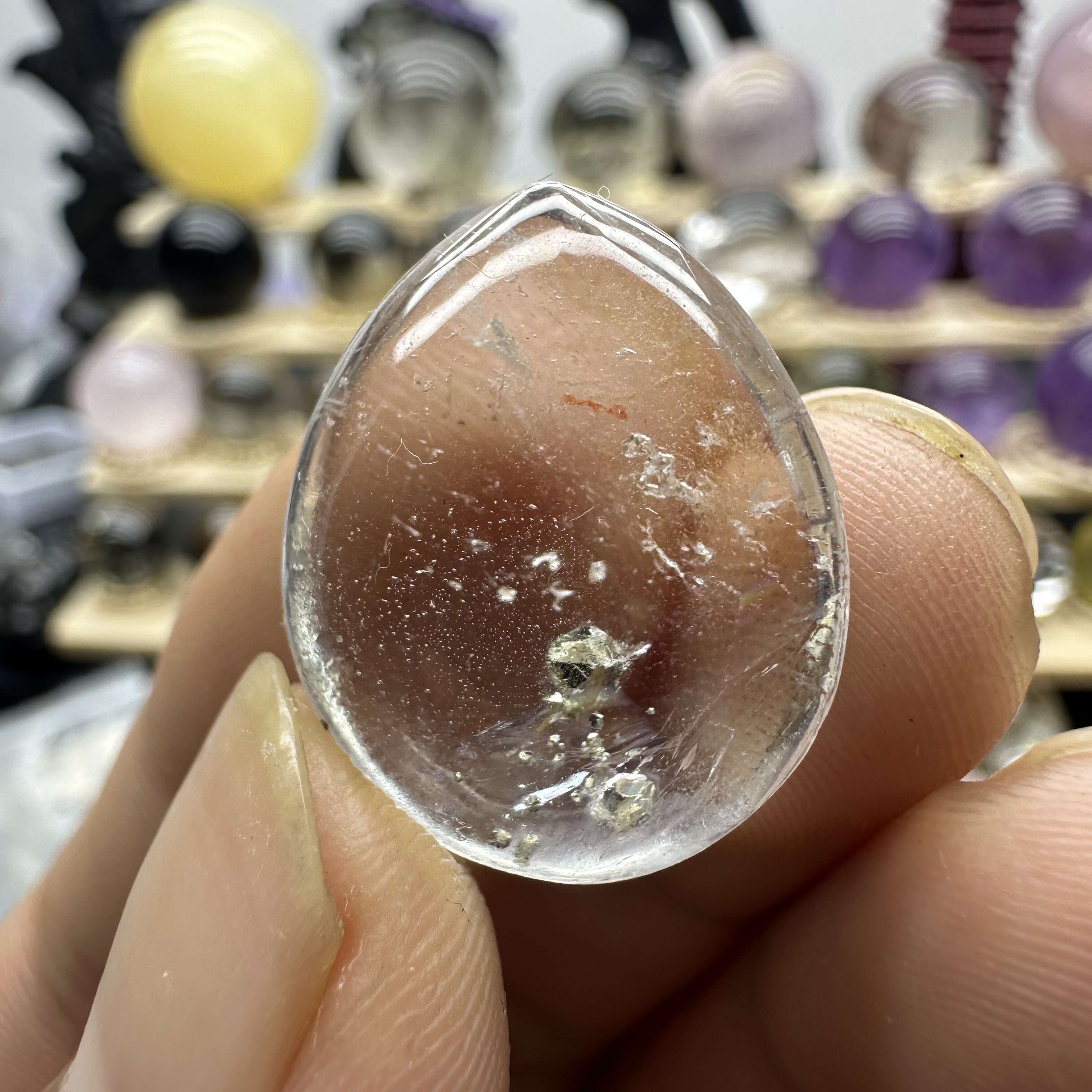 黄铜矿水晶包裹体天然白水晶水滴型吊坠饰品意象水晶特殊矿收藏级