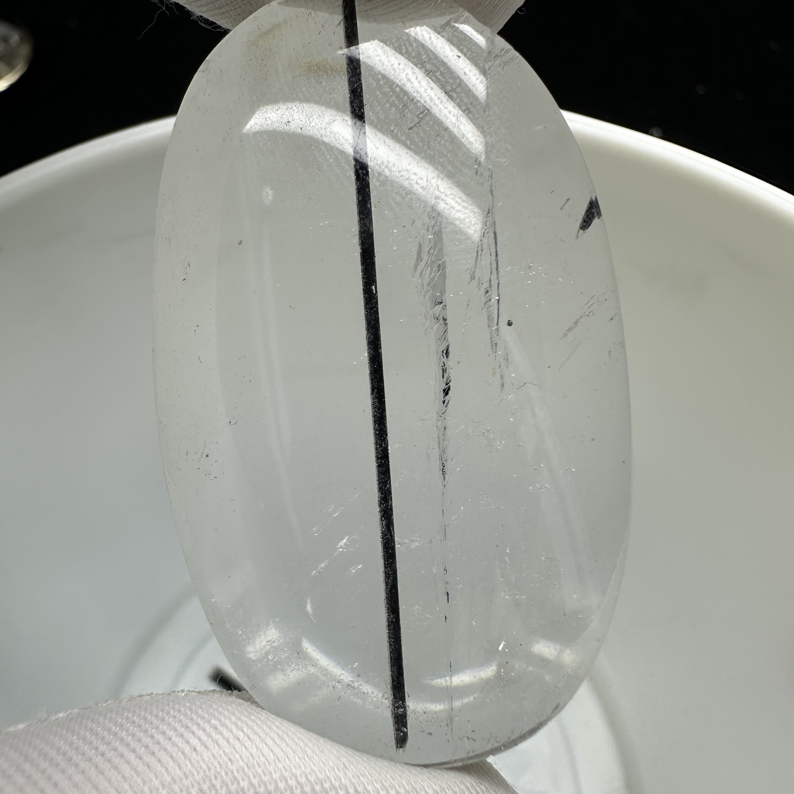 天然白水晶一线天黑碧玺包裹体水颈饰