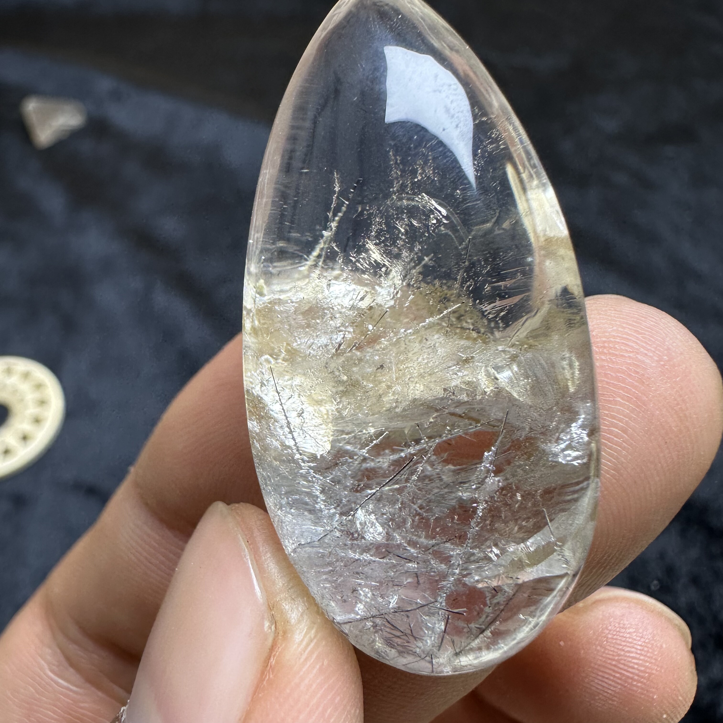 天山白水晶雪霜黑碧玺晶中晶共生挂件饰品吊坠晶体干净可镶嵌精品