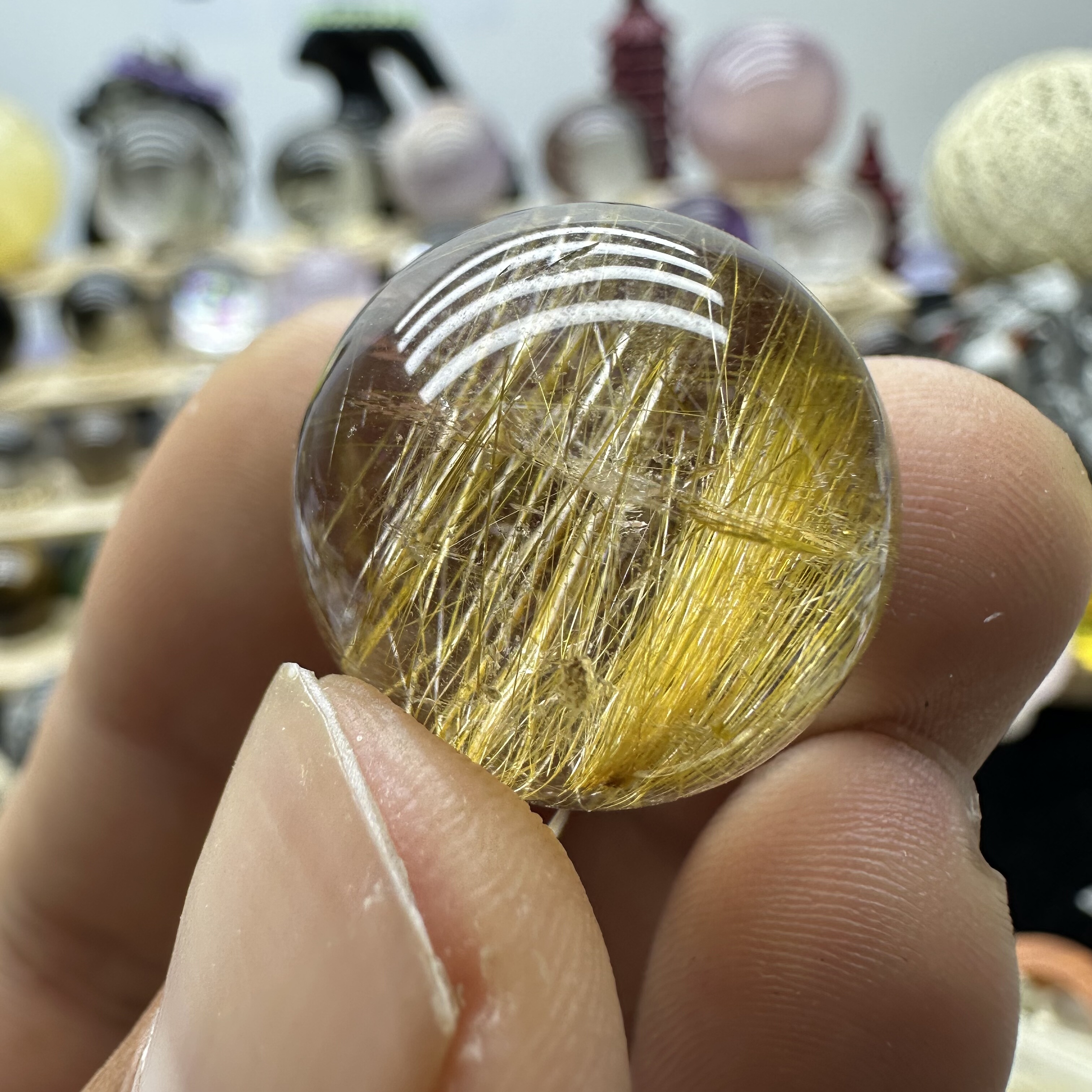 22mm金发晶单珠天然白水晶吊坠手链DIY配珠散珠 效应裸石一物一图