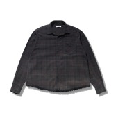 Danci 衬衣 日晒洗水做旧复古破坏流苏格子情侣衬衫 Done Vintage