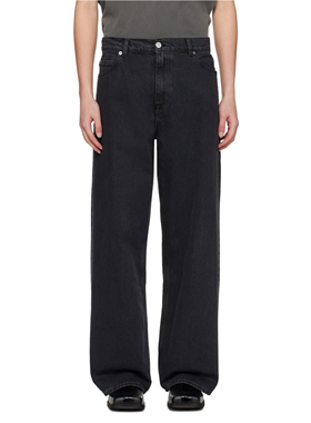 Danci Done Vintage复古酸洗大理石纹基础宽松直筒黑牛仔裤 2021M