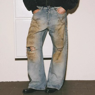 脏脏裤 复古做旧水洗脏泥染浅蓝宽松直筒牛仔裤 2021M Done Danci