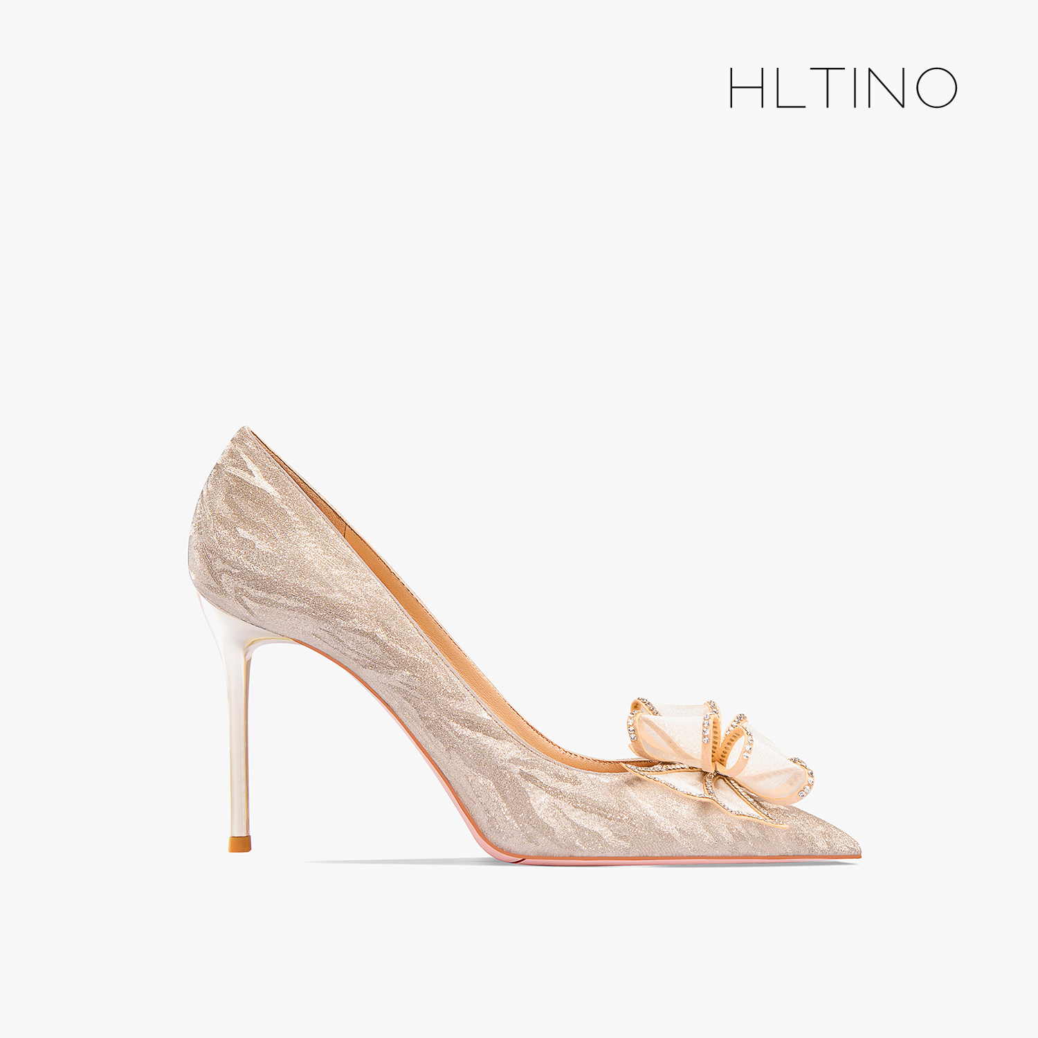 法式水晶蝴蝶结尖头高跟鞋女婚鞋