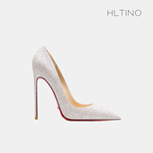 单鞋 2025新款 子 尖头水晶亮片红底高跟鞋 女细跟大码 银色婚鞋 新娘鞋