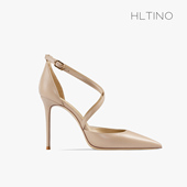 2025年夏季 女细跟仙女风交叉绑带中空包头凉鞋 新款 裸色尖头高跟鞋