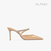 新款 一字带女式 水钻高跟鞋 hltino2025夏季 细跟祼色包头凉拖鞋 外穿