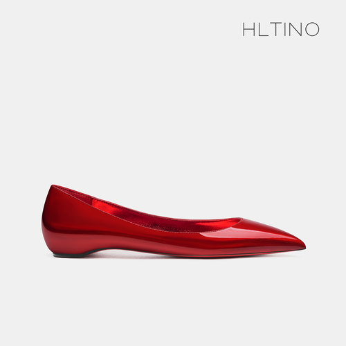 hltino法式红色单鞋内增高平底鞋