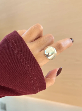 纯银素圈椭圆光面戒指女小众设计宽版女士轻奢高级感气质大气女款