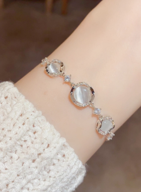 威妮华手链ins小众设计女学生玫瑰金猫眼石手环欧美几何菱形手镯