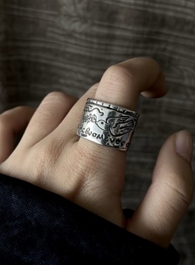 希腊浮雕卷轴戒指女宽版小众设计高颜值轻奢高级感复古女士女款银